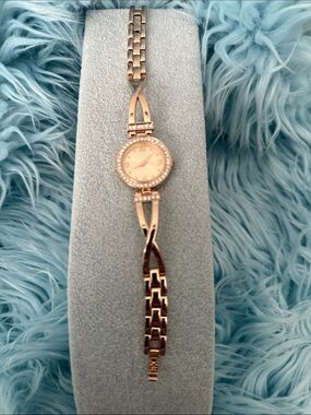 Delicate Rose Gold Crystal Accent Women's Bracelet Watch